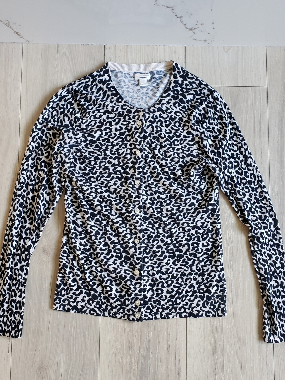 J. Crew Black and White Leopard-Print Button Down‎ Top